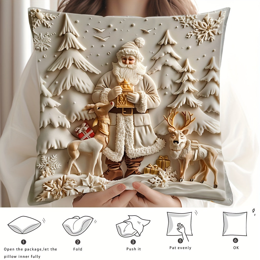 Christmas Reindeer and Trees Pillow Cover 44.96cm Single Sided Digital Print Polyester Sofa Decor