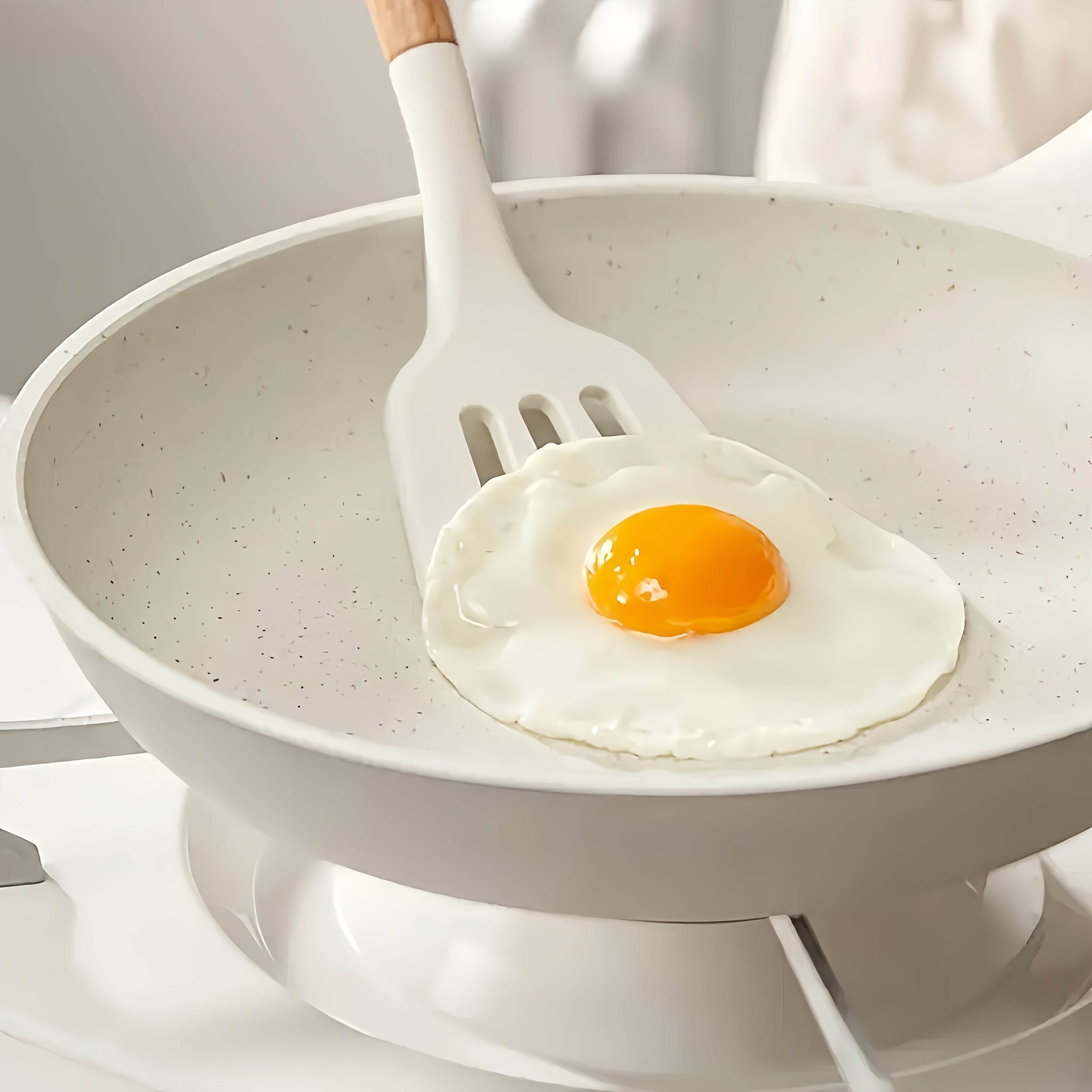 3 ta silikon non-stick pishirish asboblari to'plami, yog'och tutqichlar bilan, issiqlikka chidamli, suv o'tkazmaydigan qopqog'li qopqoq va qoshiq