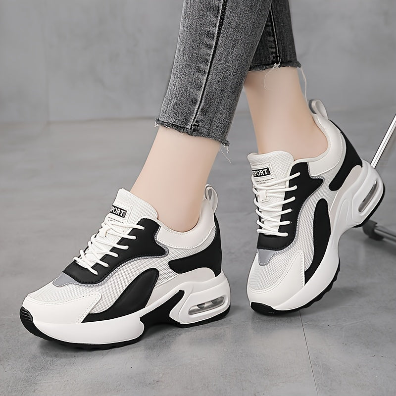 Zapatillas de mujer con bloques de color y aumento de altura, transpirables, de malla, casuales y deportivas