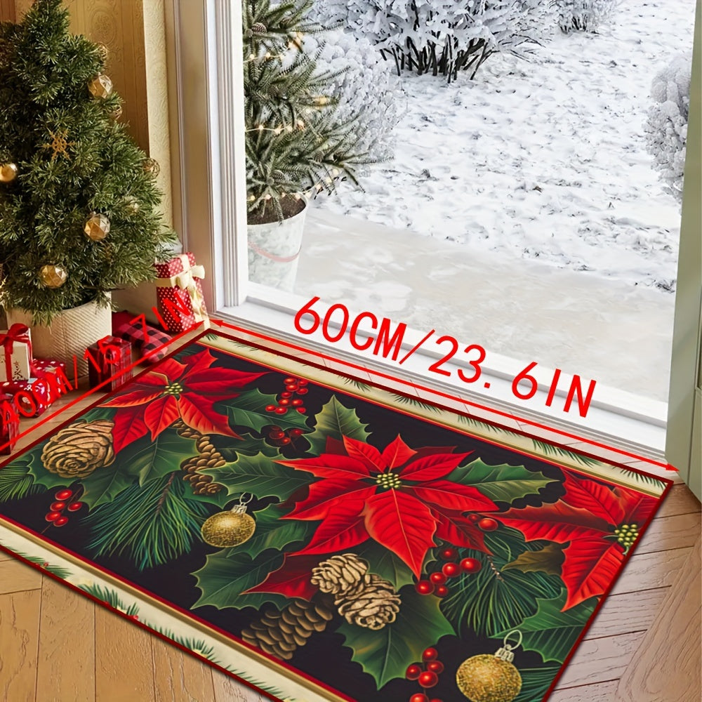 Plush Velvet Area Rug with Christmas Leaf Pattern Non-Slip Stain-Resistant 6mm Thick