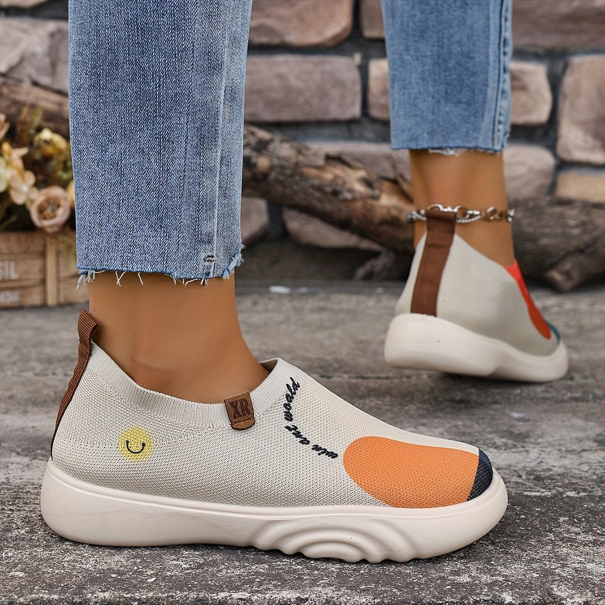 Women's Slip-On Sneakers with Colorful Block Heel Casual Shoes