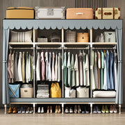 Armario de almacenamiento de ropa con tubo de acero, cajón y cortina a prueba de polvo para dormitorio o entrada