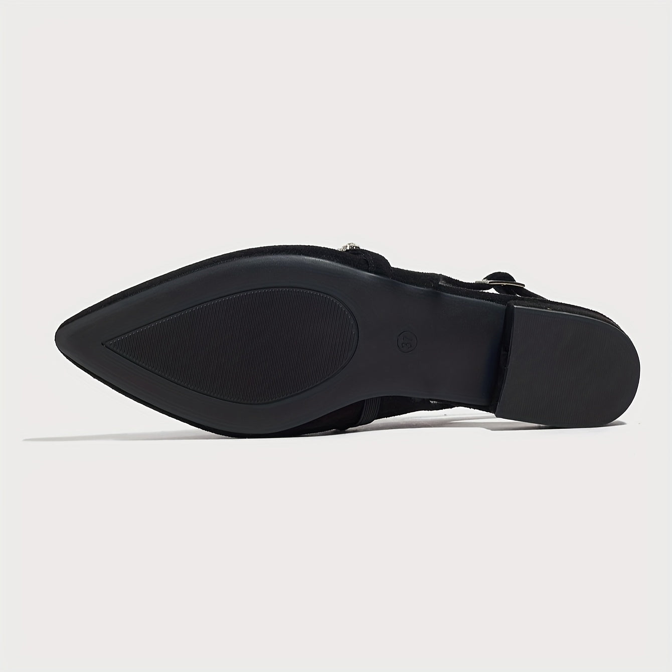 Women's Black Mary Jane Flats with Rhinestone Buckle Pointed Toe