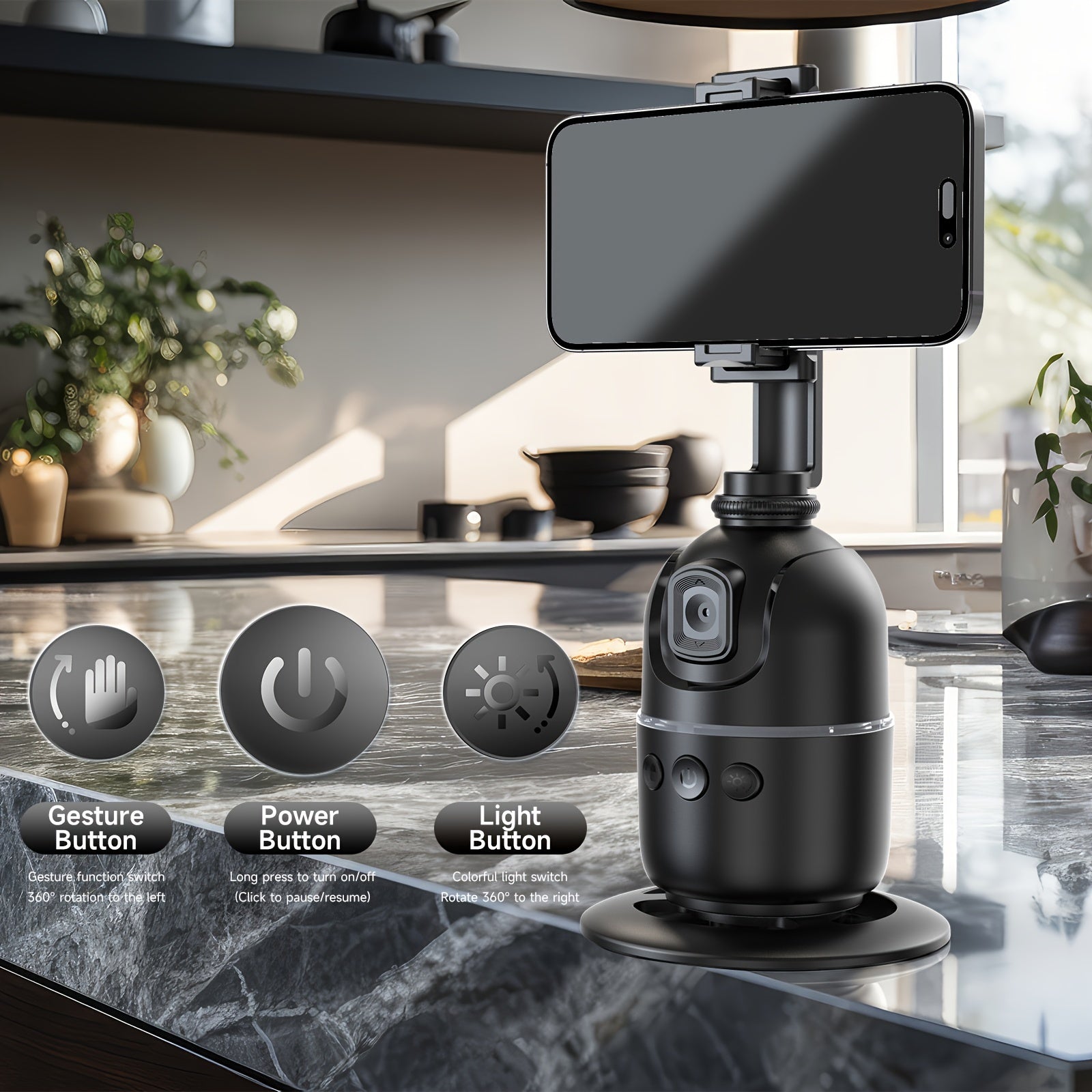 Тренога для отслеживания лица с ИИ, монопод для селфи с вращением на 360°, стабилизацией, USB-перезаряжаемый, вертикальный держатель для смартфона