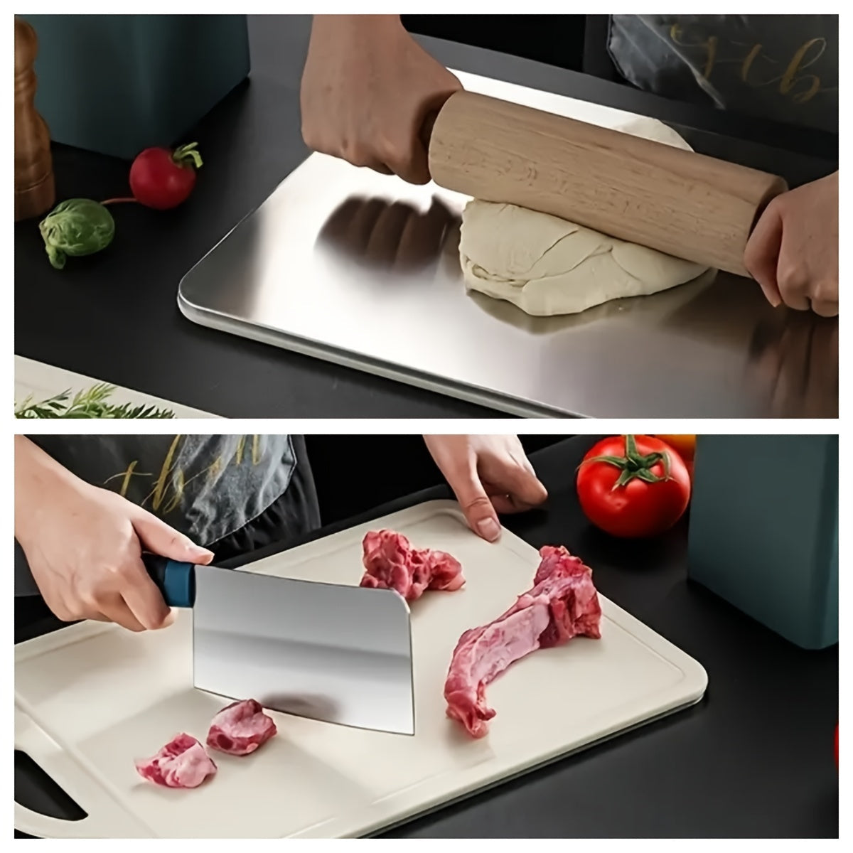 Stainless Steel Double-Sided Cutting Board Thick Durable Mold-Resistant for Kitchen Prep