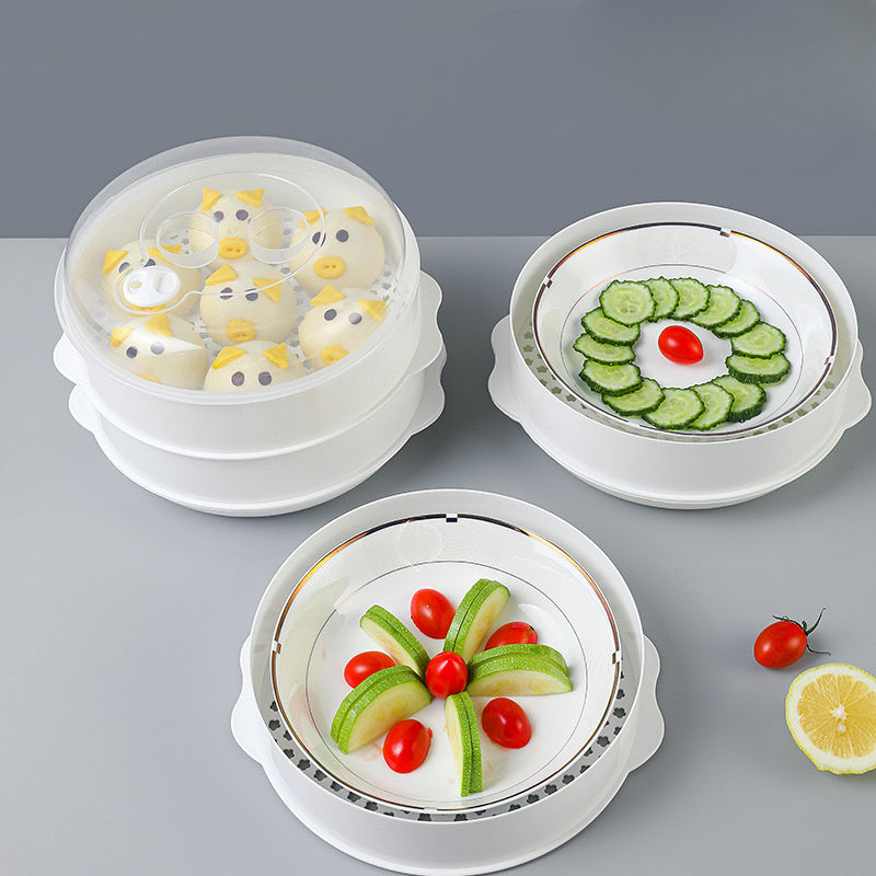 Juego de vaporizador de microondas apilable de 3 niveles con tapas transparentes, resistente al calor