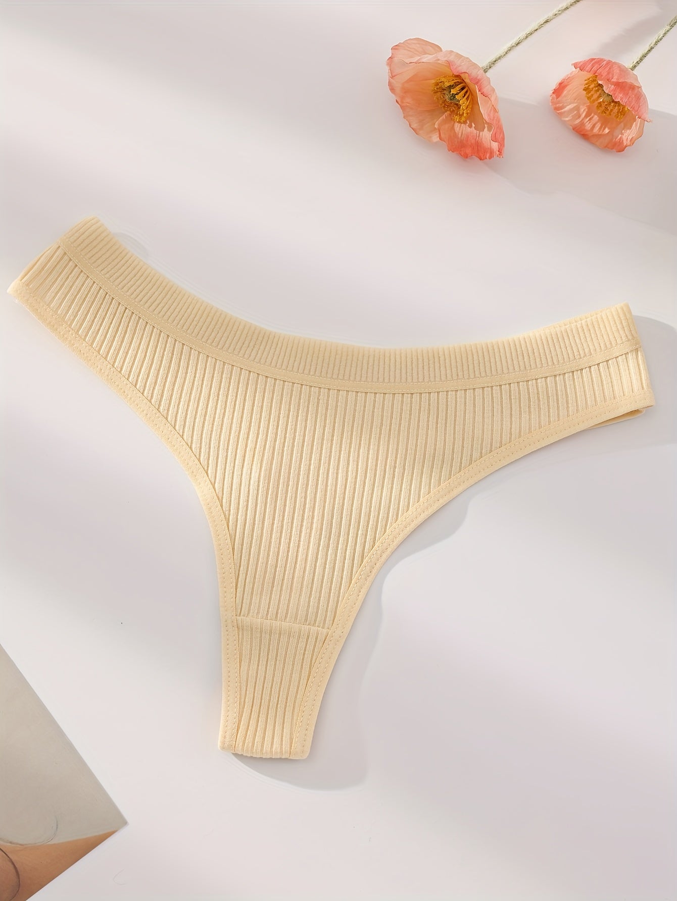 7-Pack Women's Ribbed Seamless Thongs V-Strings Comfortable Fit Solid Color