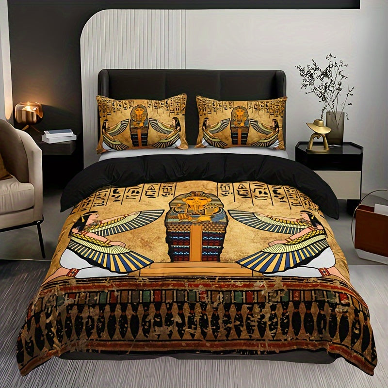 Egyptian Art Duvet Cover Set 3 Pieces Soft Breathable HD Printed Bedding