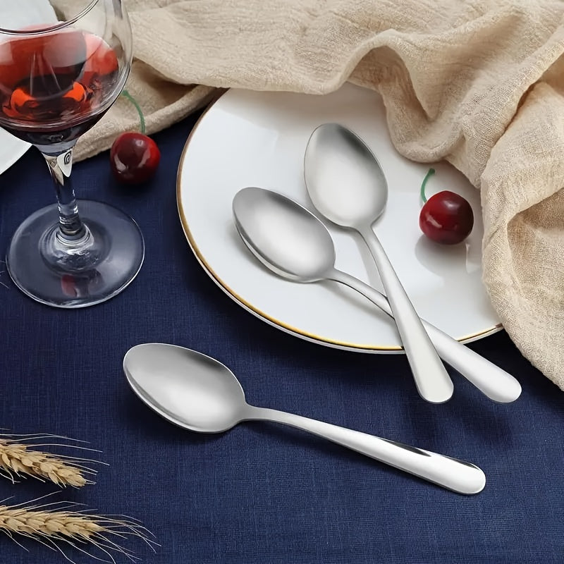 Set of 6 Stainless Steel Serving Spoons in Various Sizes for Soup Coffee Dinner