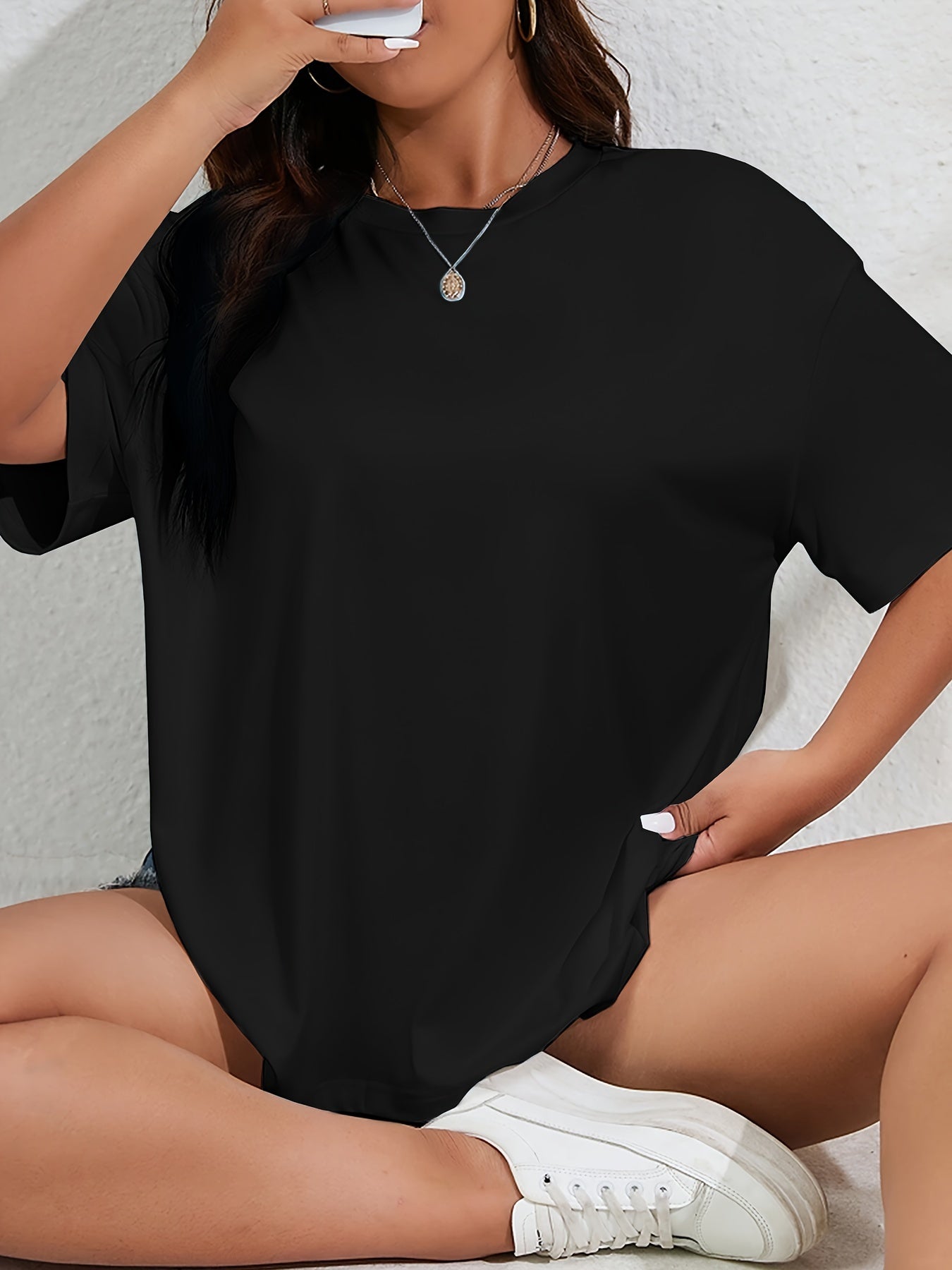 Women's Plus Size Light Blue Casual T-Shirt Short Sleeve Crew Neck