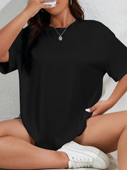 Women's Plus Size Light Blue Casual T-Shirt Short Sleeve Crew Neck