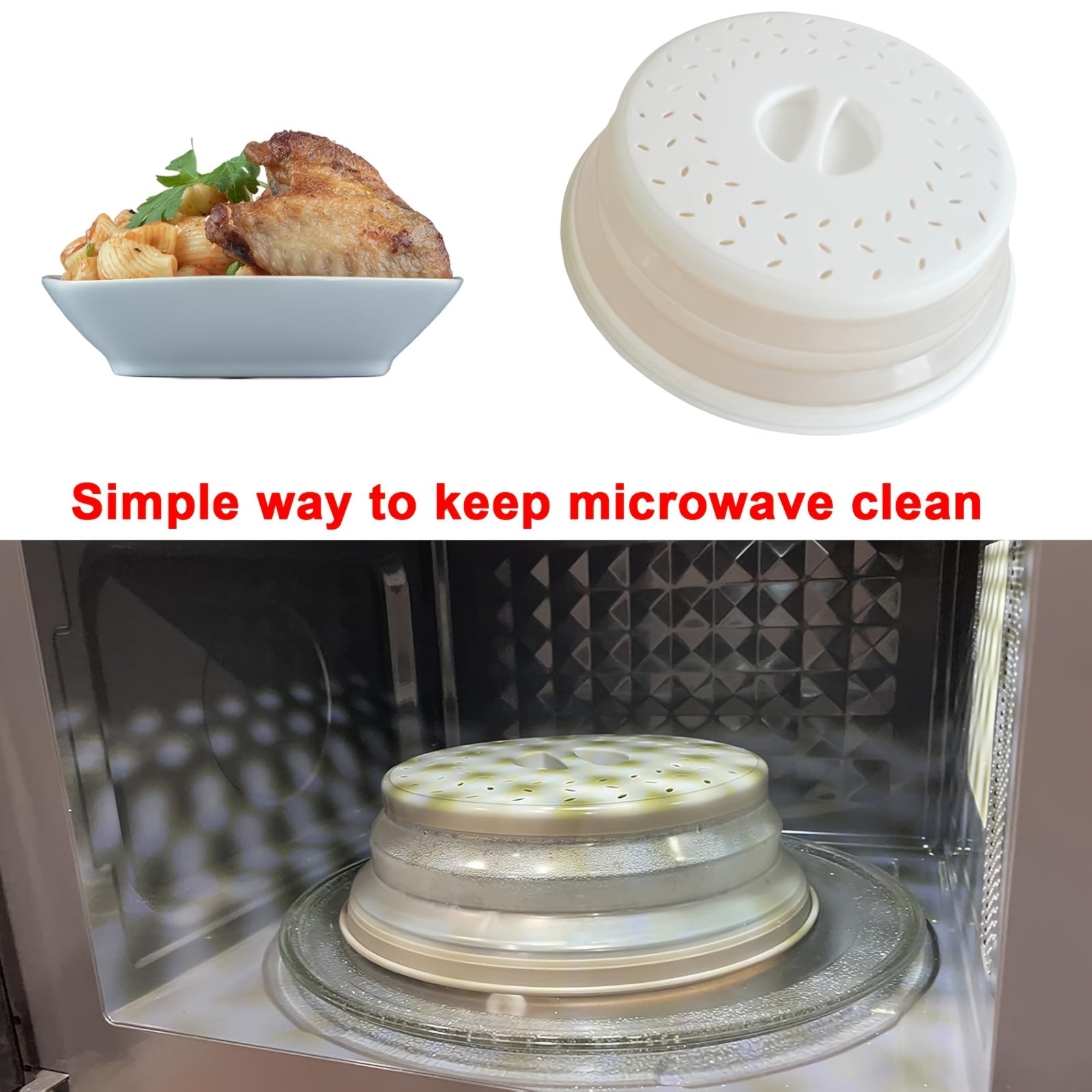 Silicone Microwave Splash Cover with Ventilation, Heat Resistant, Food Cover