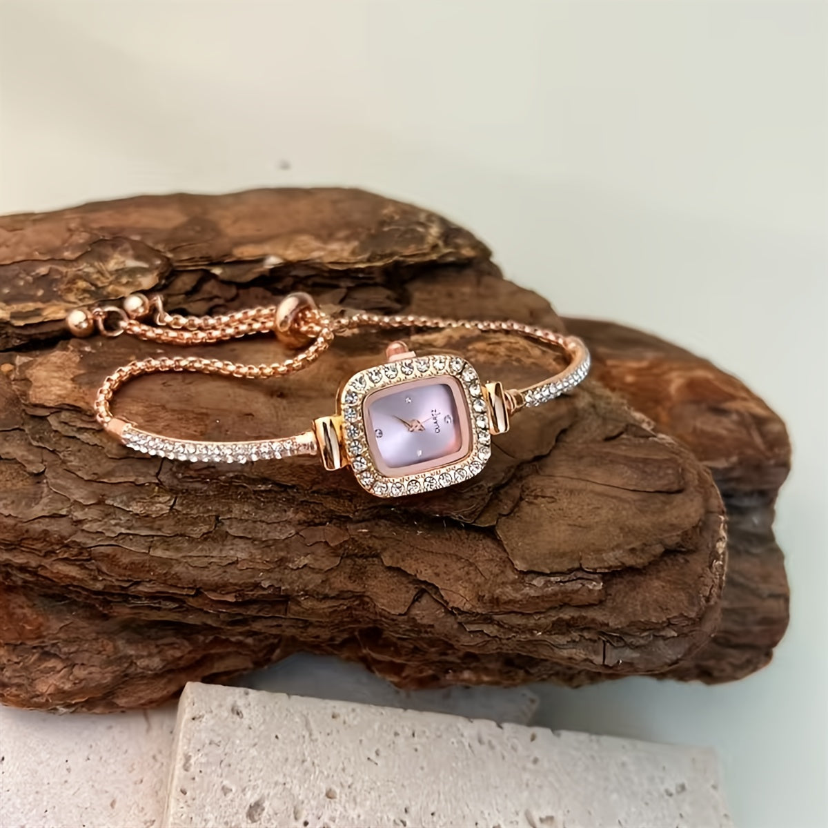 Women's Rhinestone Quartz Watch Square Dial Shiny Bracelet Wristband