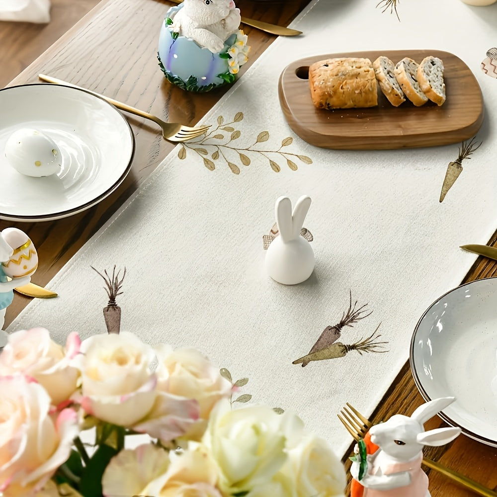 Easter Bunny and Carrot Polyester Table Runner 33x183 cm Indoor Outdoor Spring Summer Decor