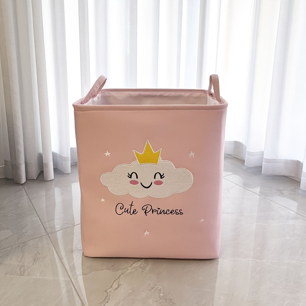 Pink Embroidered Storage Basket for Girls for Toys Clothes and Desk Organization
