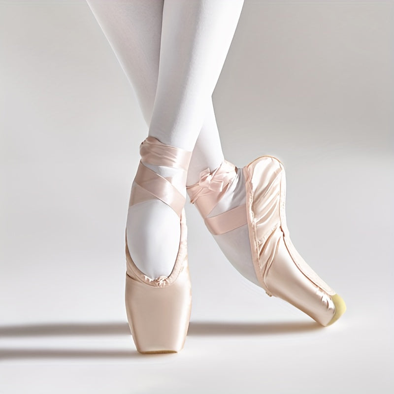Pink Satin Ballet Pointe Shoes for Women Satin Finish Slip-On Square Toe