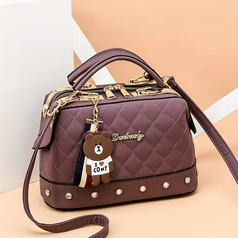 Small Crossbody Handbag with Rhombus Pattern PU Material for Women