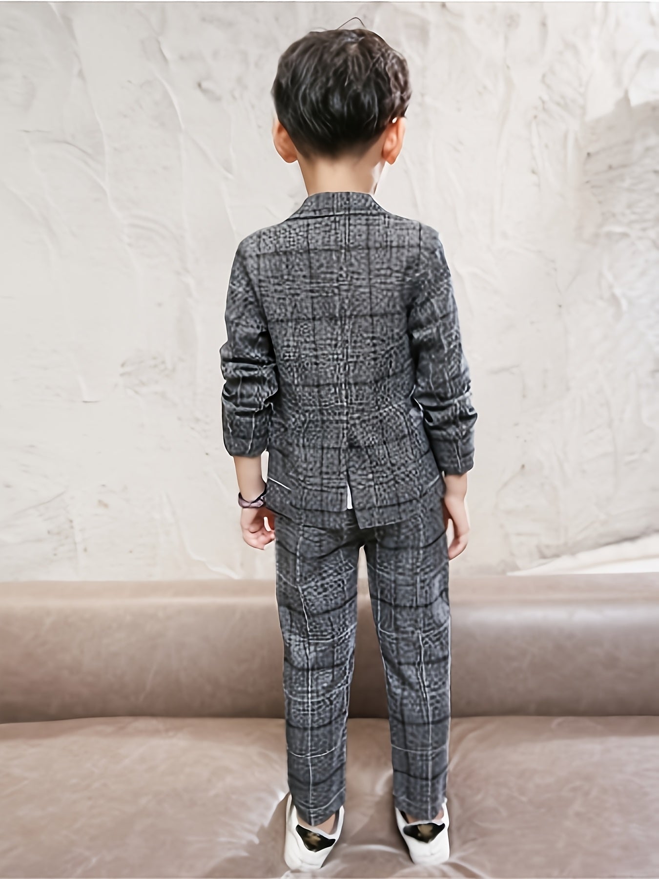 Boys Autumn Suit Plaid Long Sleeve Casual Woven Polyester Regular Fit