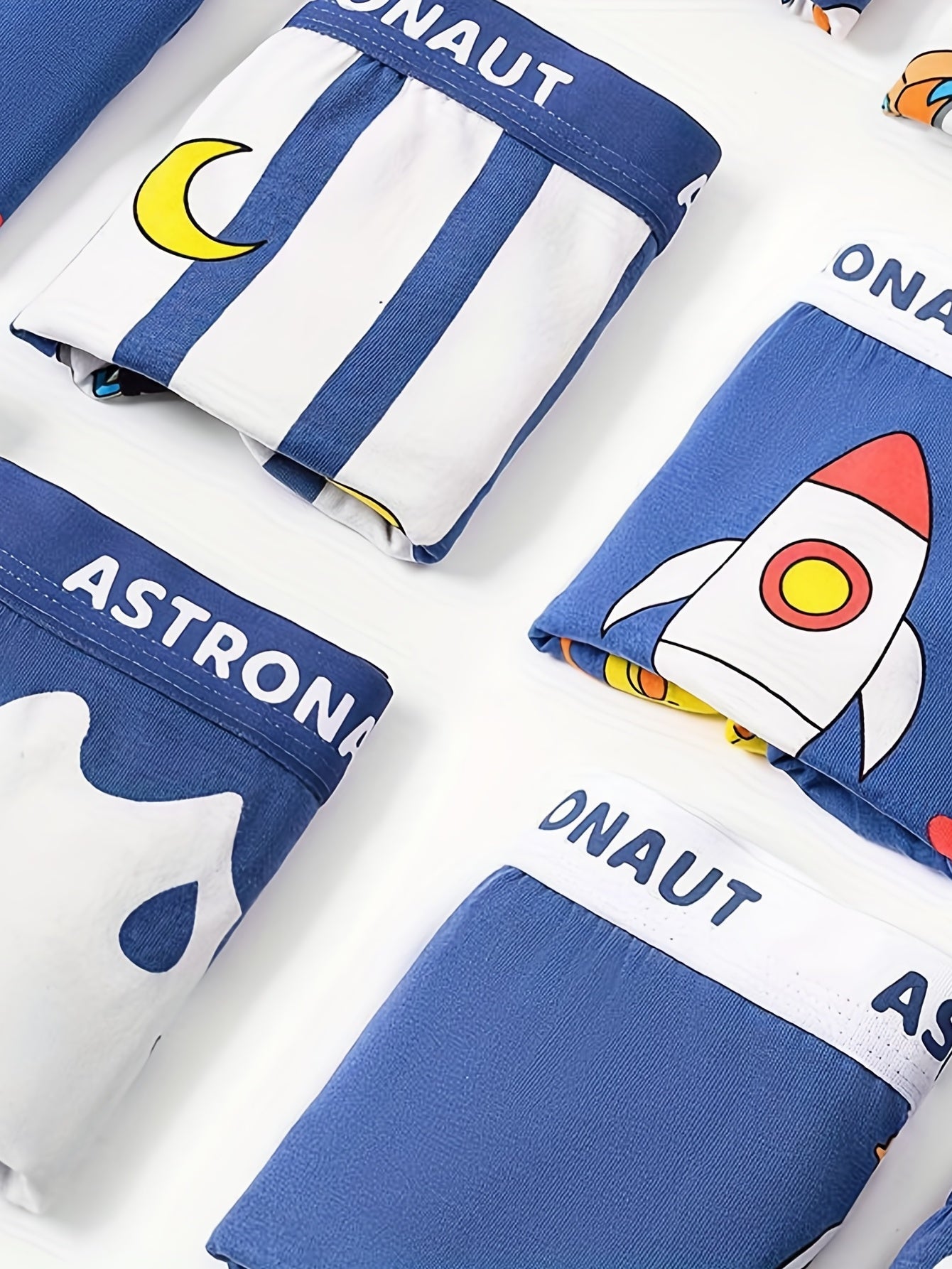 Set of 4 Boys' Cartoon Astronaut Breathable Cotton Boxer Briefs for Kids