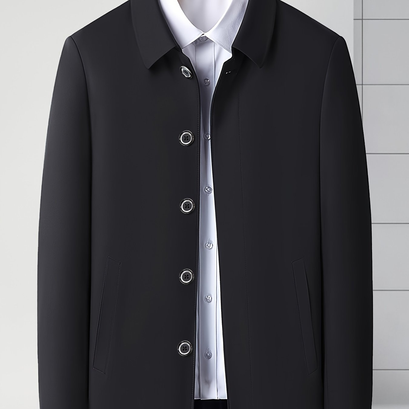 Men's Slim Fit Solid Color Polyester Blazer for Work and Casual in Spring and Autumn