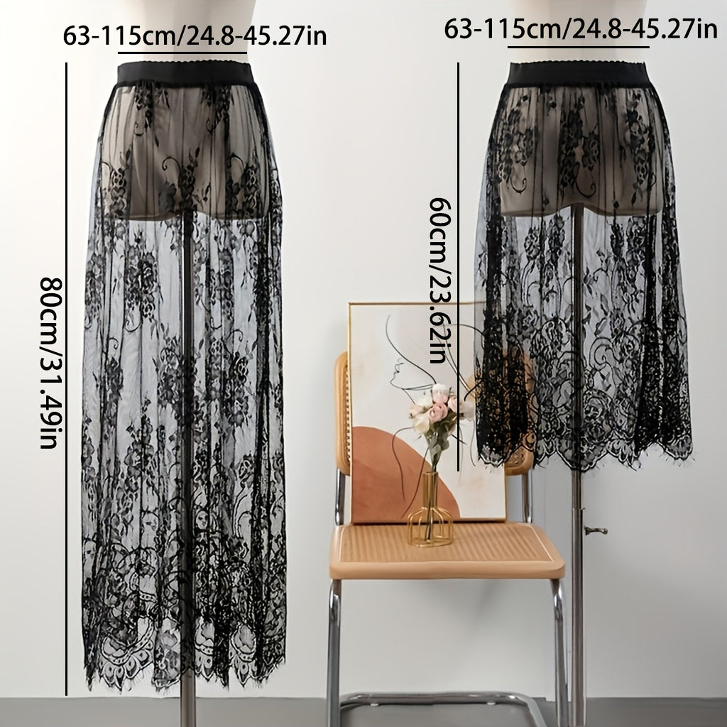 Black Lace Skirt for Women with Stretchy Waistband Stylish Fashion for All Seasons