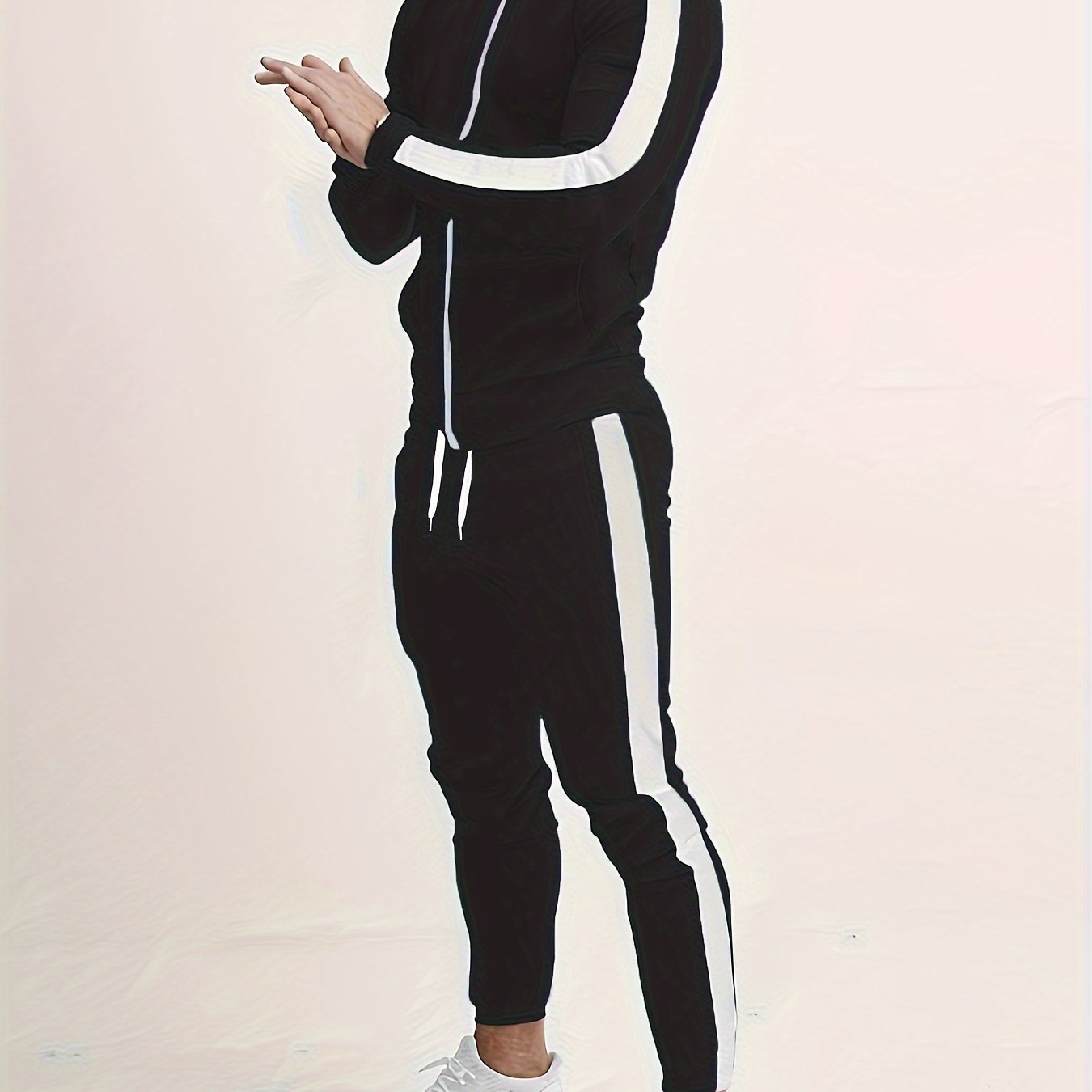 Men's Casual Color Block Sports Set Full Zip Jacket and Drawstring Pants Polyester Breathable