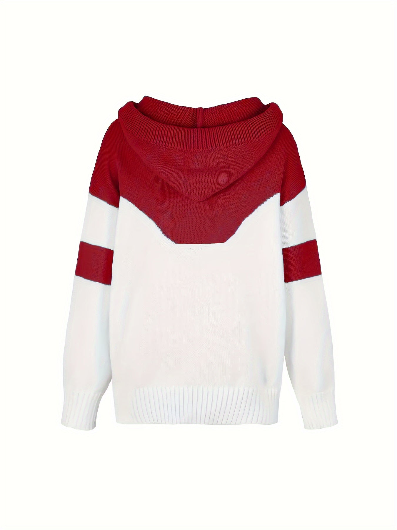 Plus Size Color Block Hooded Sweater Casual Long Sleeve Pullover