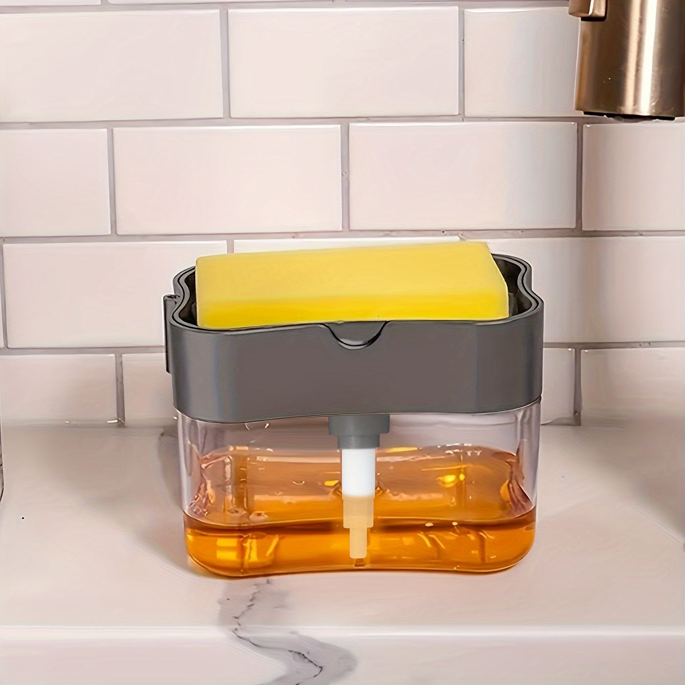 Plastic Dish Soap Dispenser with Sponge Holder Kitchen Sink Accessory Space Theme