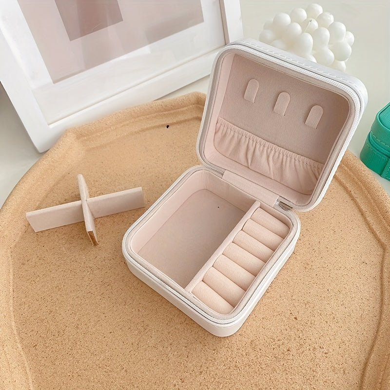 Mini Jewelry Organizer Box with Zipper for Travel Storage of Earrings and Necklaces