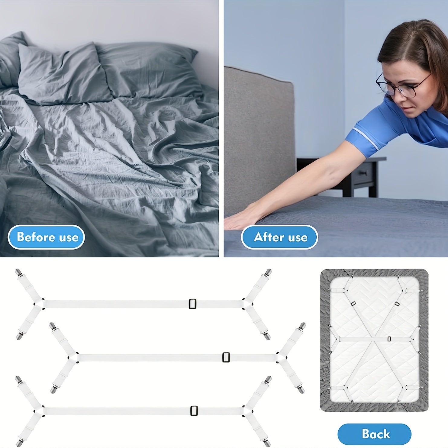 Adjustable Bed Sheet Holder Straps for Twin Queen King Mattresses