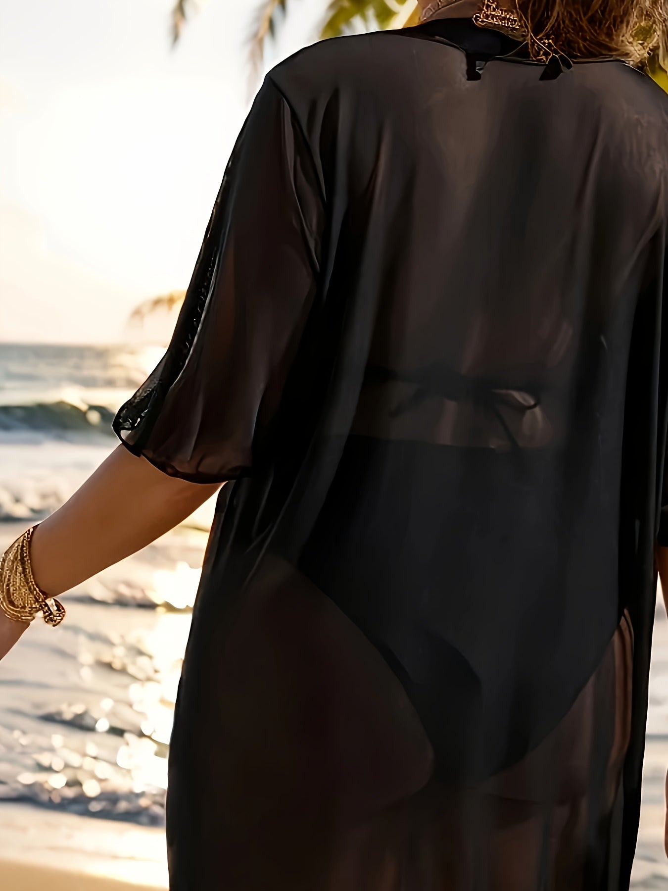 Katta o'lchamdagi shaffof plyaj qoplamasi, tasodifiy engil to'r, yozgi moda.