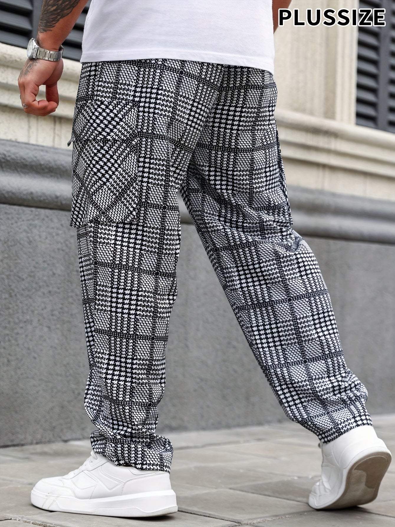 Pantalones casuales de corte recto de talla grande para hombre, de rayas, poliéster, de ajuste suelto, estilo callejero