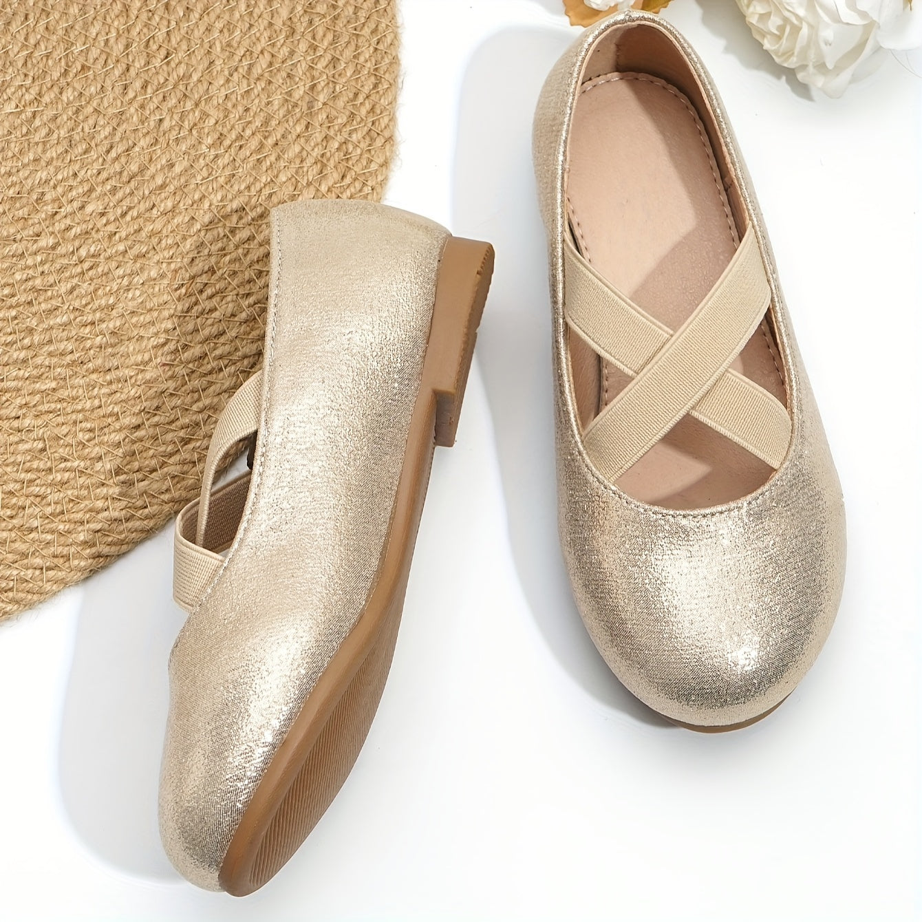 Girls Flat Shoes 2023 Glitter Ankle Strap Non Slip All-Season Ballet Shoes