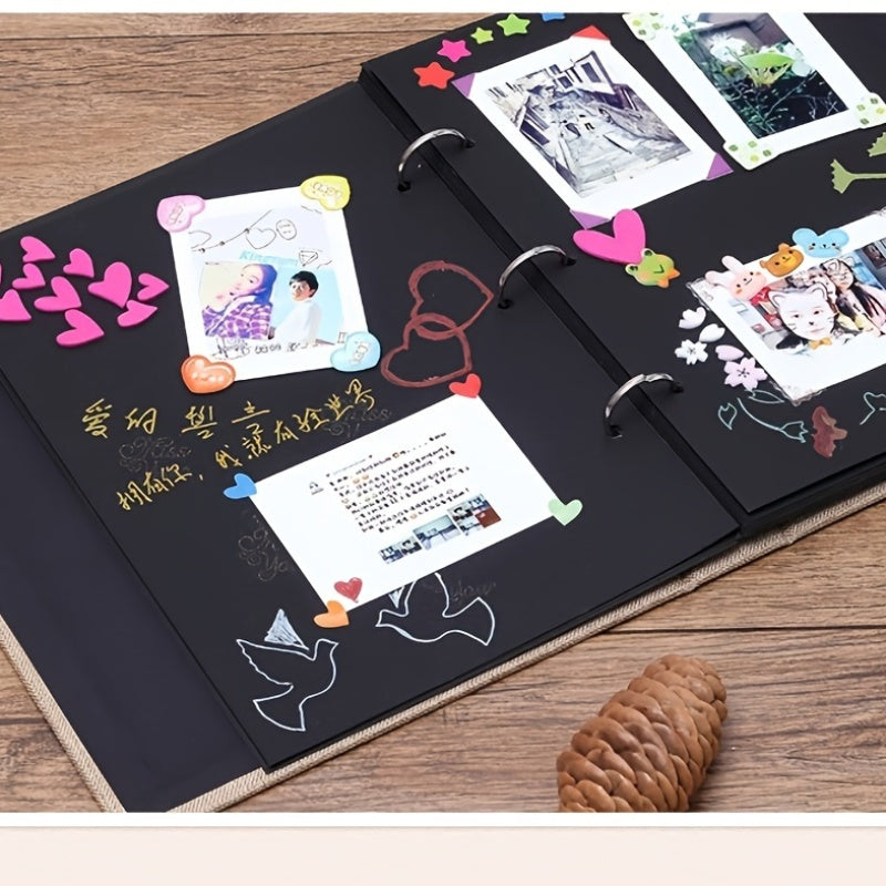 Refillable Linen Photo Album with 30 Sheets Black Pages for Weddings and Celebrations