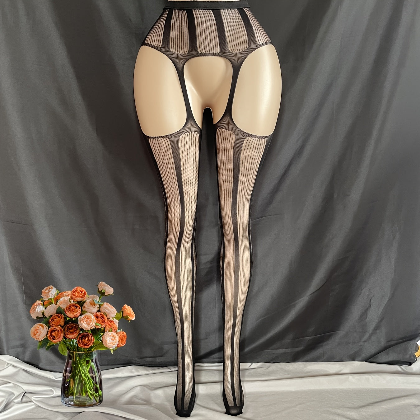 Women's Garter Stockings Hollow Fishnet Tights High-Waisted Sexy Crotchless