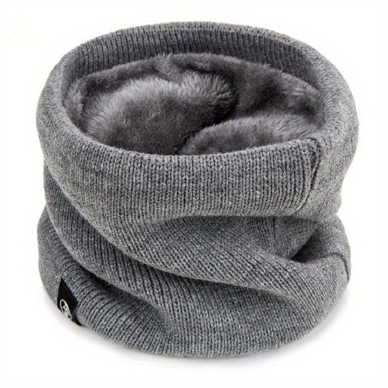 Black Men's Cozy Knit Neck Gaiter with Fleece Lining Winter Scarf Face Mask