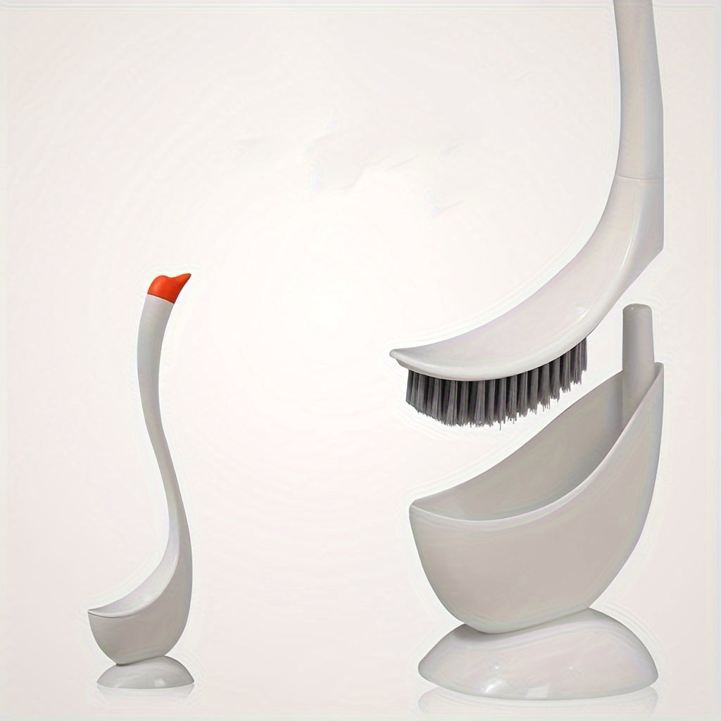 Swan-Shaped Plastic Toilet Brush and Holder Freestanding Reusable Cleaning Tool