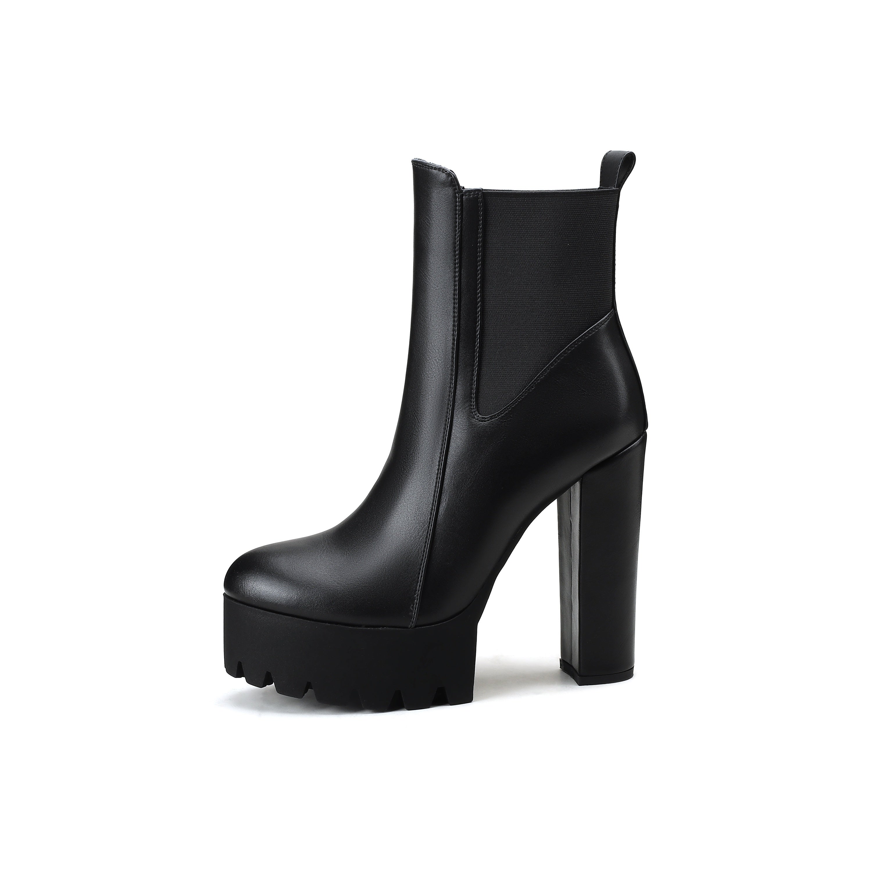 Women's Chunky Platform Ankles Boots Faux Cover Black 10cm Heel