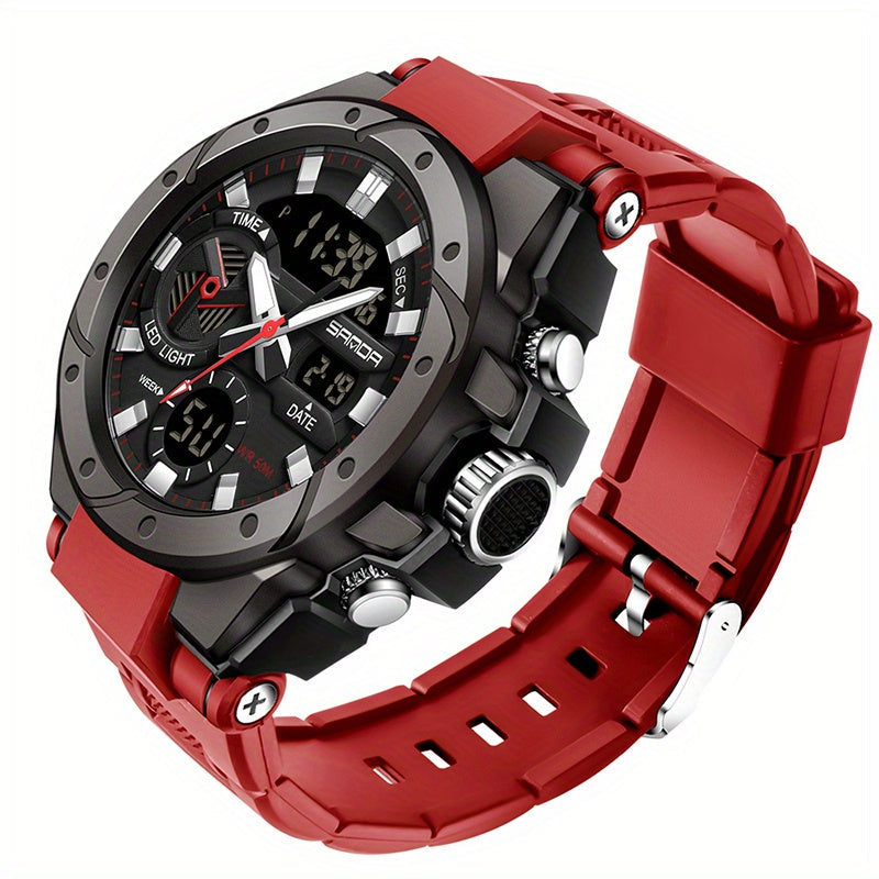 Men's Sports Watch Waterproof Quartz Luminous Dual Display Stopwatch Alarm