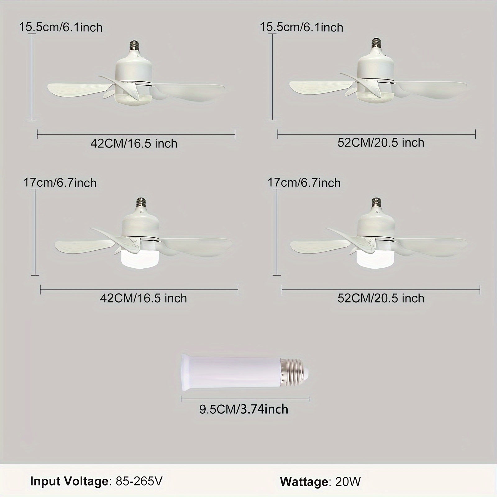 Silent LED Ceiling Fan Light with Remote Control Adjustable Detachable for Home Bedroom Study