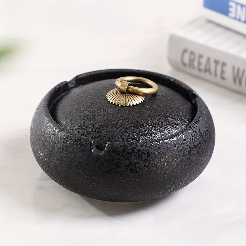 Ceramic Ashtray With Lid Indoor Outdoor Office Living Room Tabletop Smoking Accessory