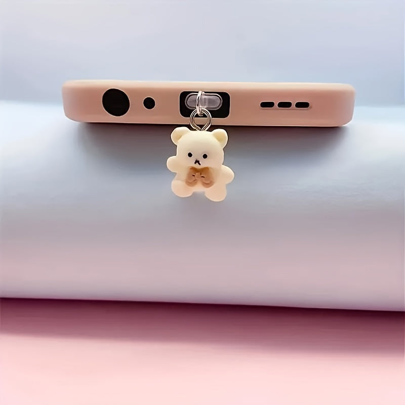 3D Bear Silicone Mobile Phone Dust Cover Pendant Cute Dustproof Protector