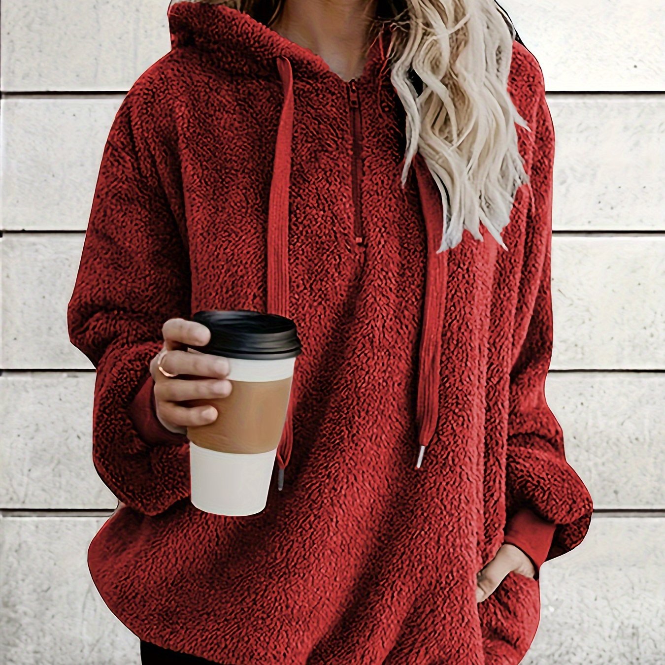 Sudadera con capucha de felpa para mujer talla grande, oversize, cómoda para invierno