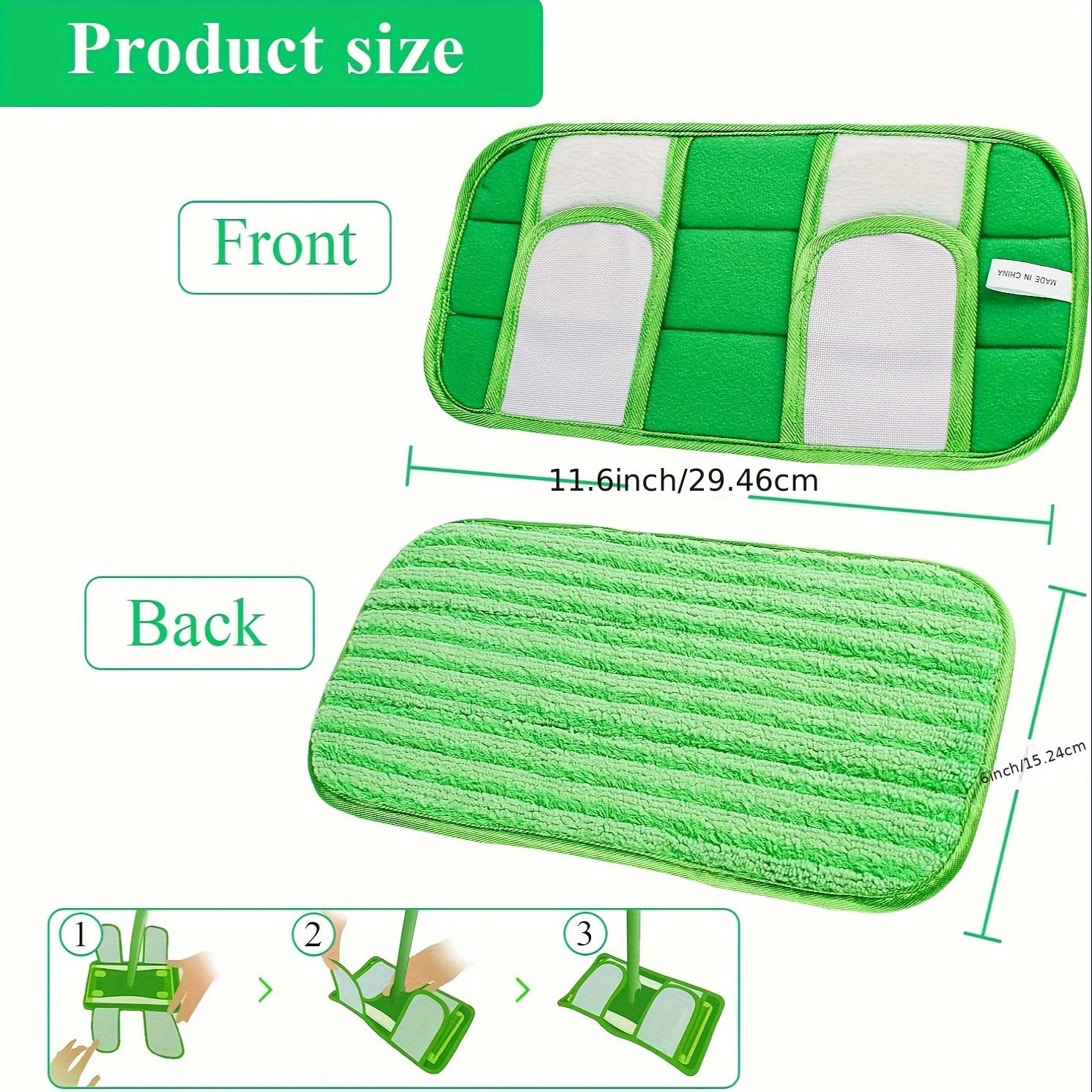 Set of 6 Reusable Microfiber Mop Pads for Wet or Dry Cleaning, 25.4-30.48 cm