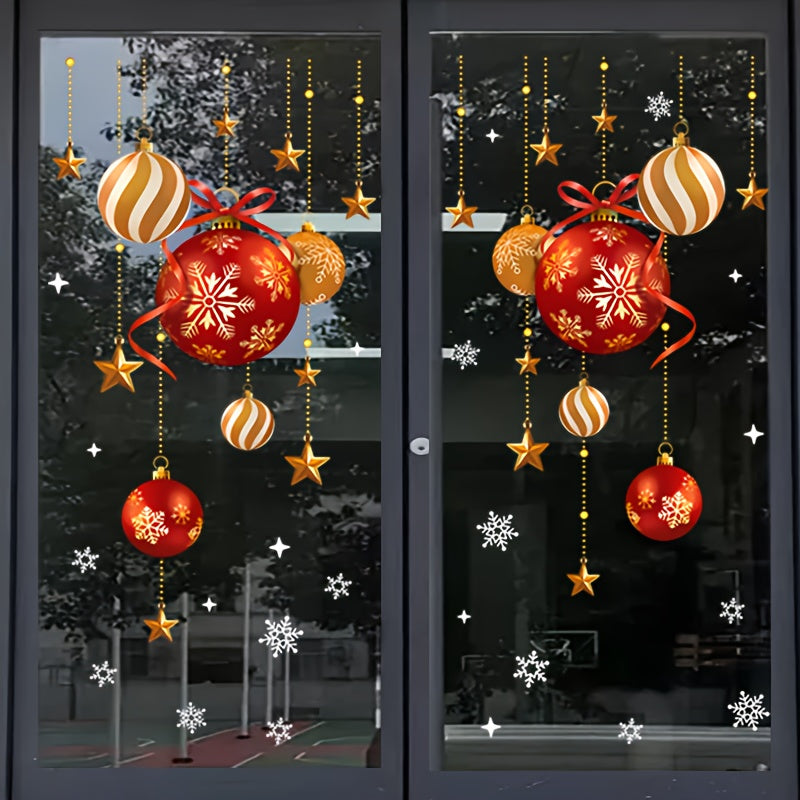 Adhesivos para ventanas de Navidad Copos de nieve, bolas, estrellas, reutilizables, PVC, fácil de aplicar