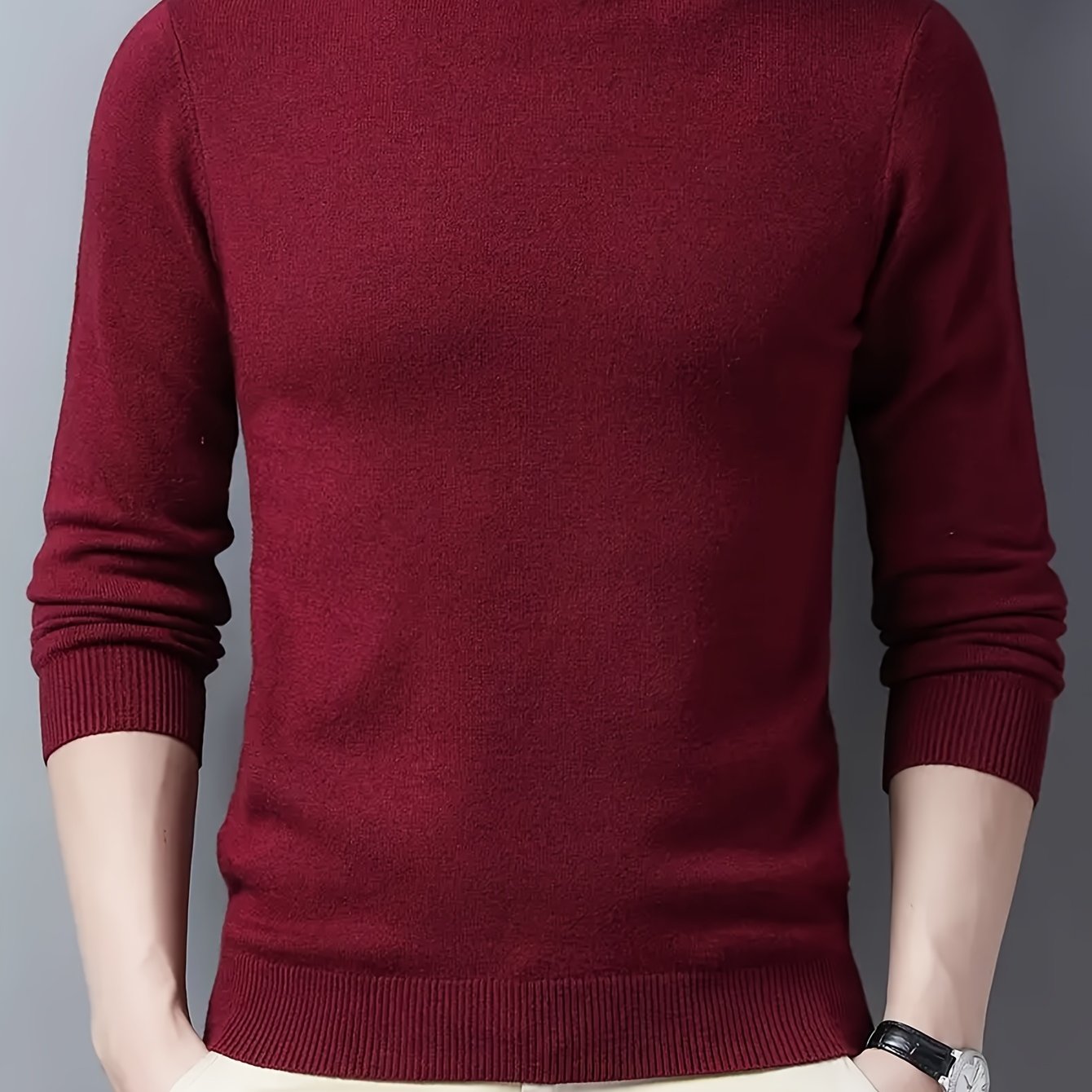 Men's Knit Sweater Hooded Fall Winter Solid Rayon Long Sleeve Stand Collar