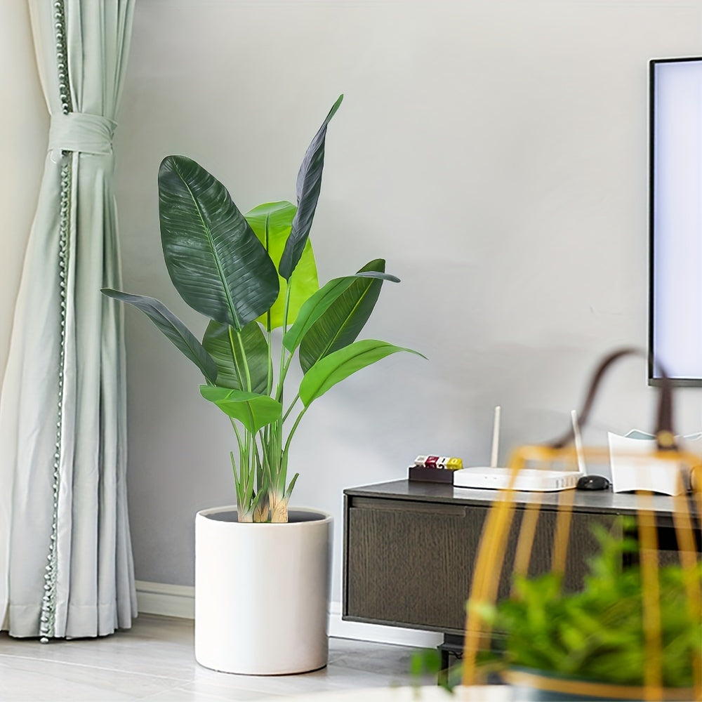 Sun'iy Paradiis qush o'simlik, haqiqiy barglari va chidamli idish bilan ichki va tashqi dekor uchun