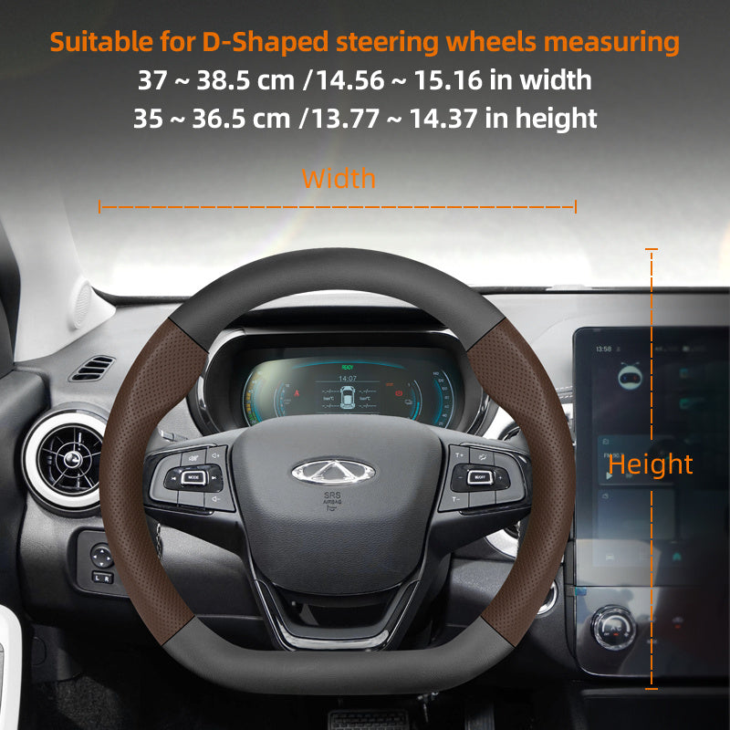 Leather Steering Wheel Cover Carbon Fiber Textured Breathable Black Burgundy Mocha Orange