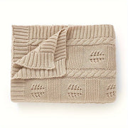 Геометрическое жаккардовое плед с листовым узором, дышащий с отверстиями, для дома, путешествий и кондиционирования воздуха в розовом, верблюжьем, зеленом и кофейном цветах