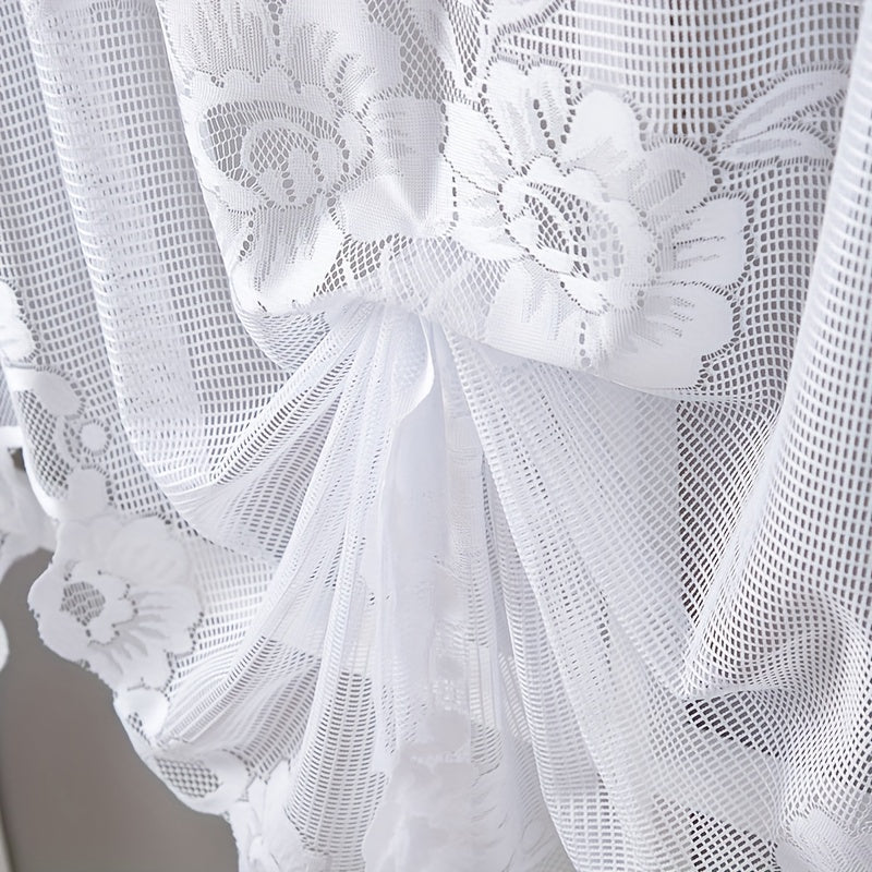 Занавеска для дома бежевого и белого цвета с кружевом и цветочным дизайном, занавеска для кафе с карманом для штанги для гостиной